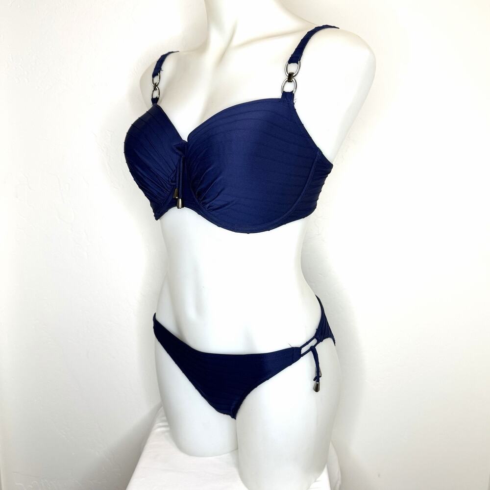 Prima Donna Sherry Bikini Swimsuit Set Navy Blue Underwire 34F Small